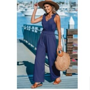 Blue sleeveless jumpsuit